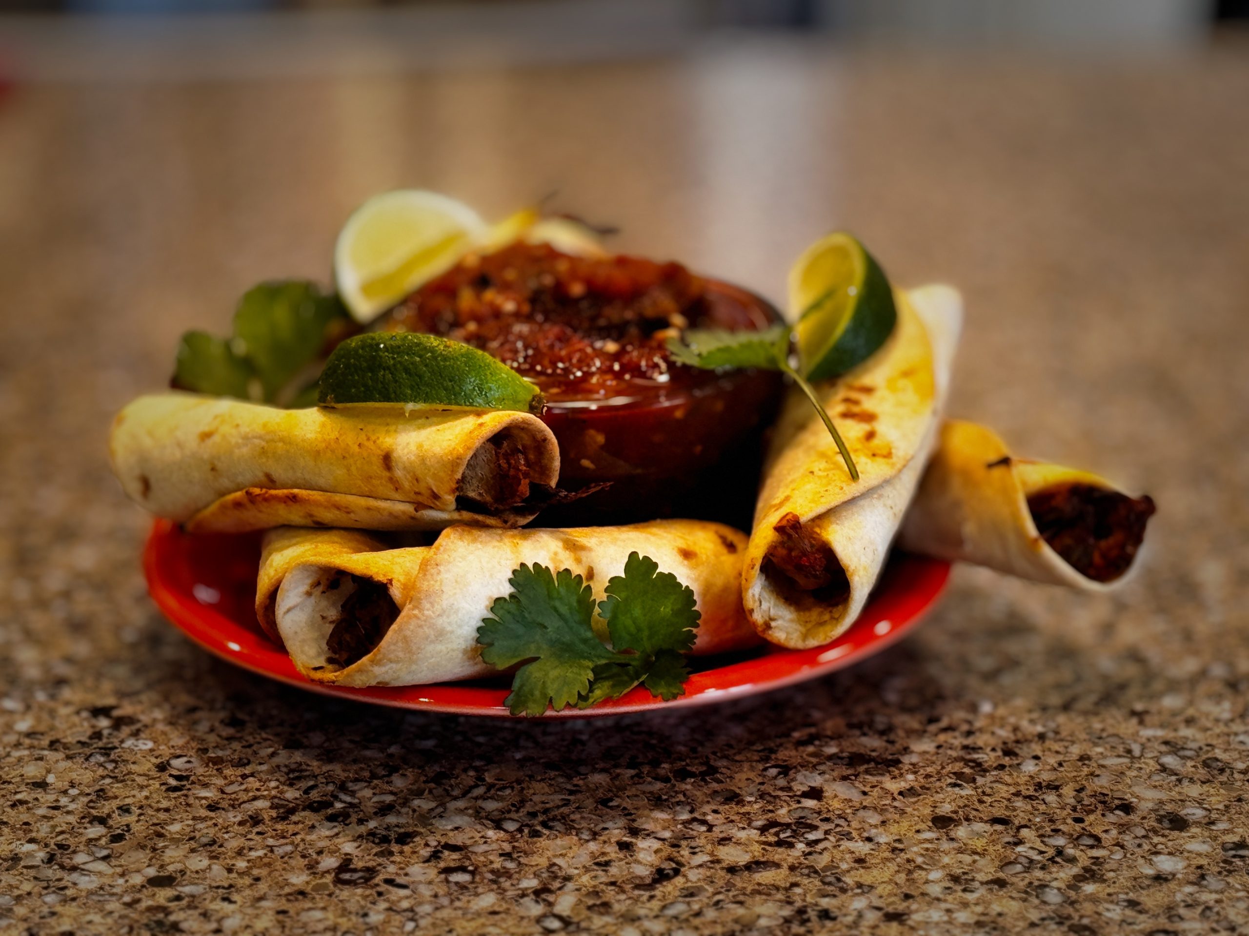 Air Fryer Taquitos with DGF peppers & salsa